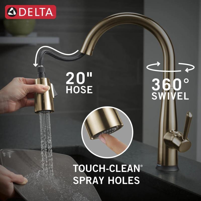 DELTA Essa Single Handle Pull-Down Kitchen Faucet with Touch2O Technology Technology — Champagne Bronze