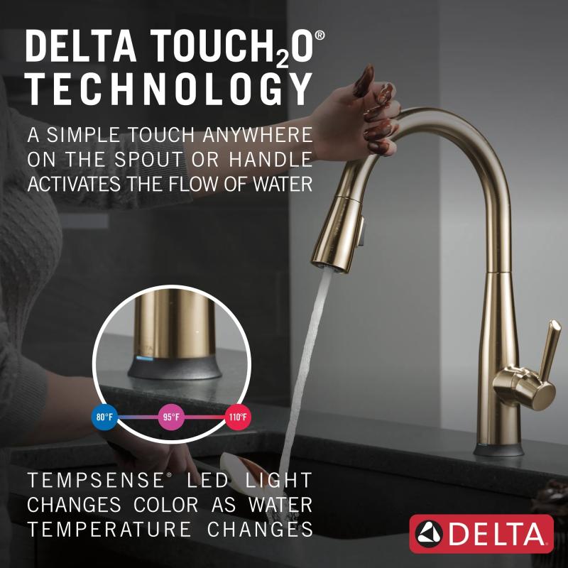 DELTA Essa Single Handle Pull-Down Kitchen Faucet with Touch2O Technology Technology — Champagne Bronze