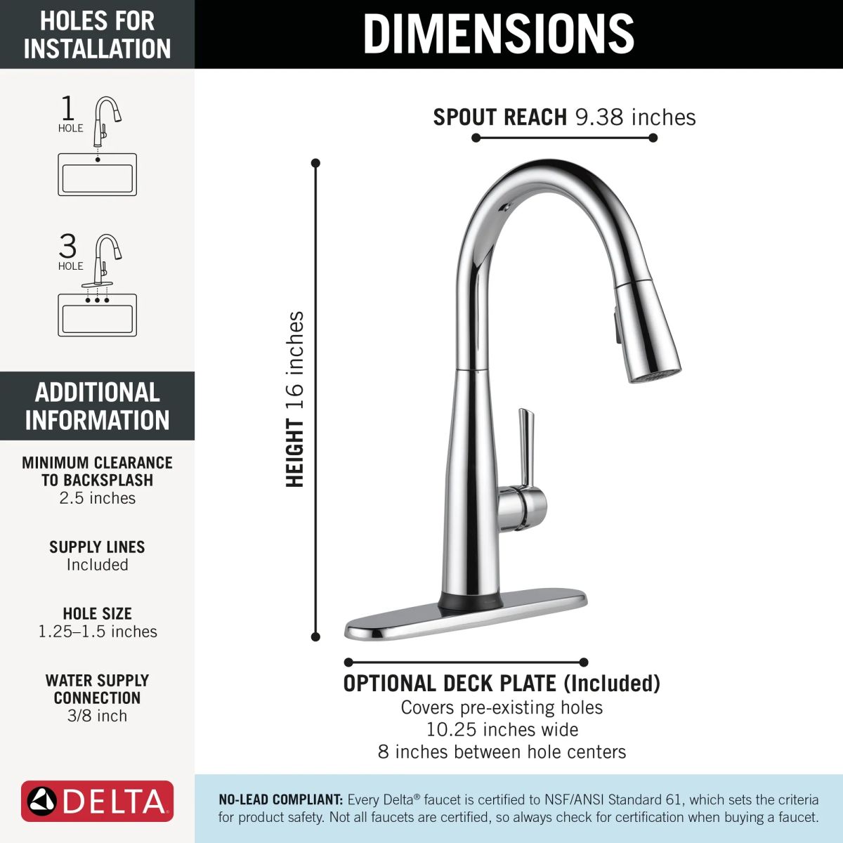 DELTA Essa Single Handle Pull-Down Kitchen Faucet with Touch2O Technology — Chrome