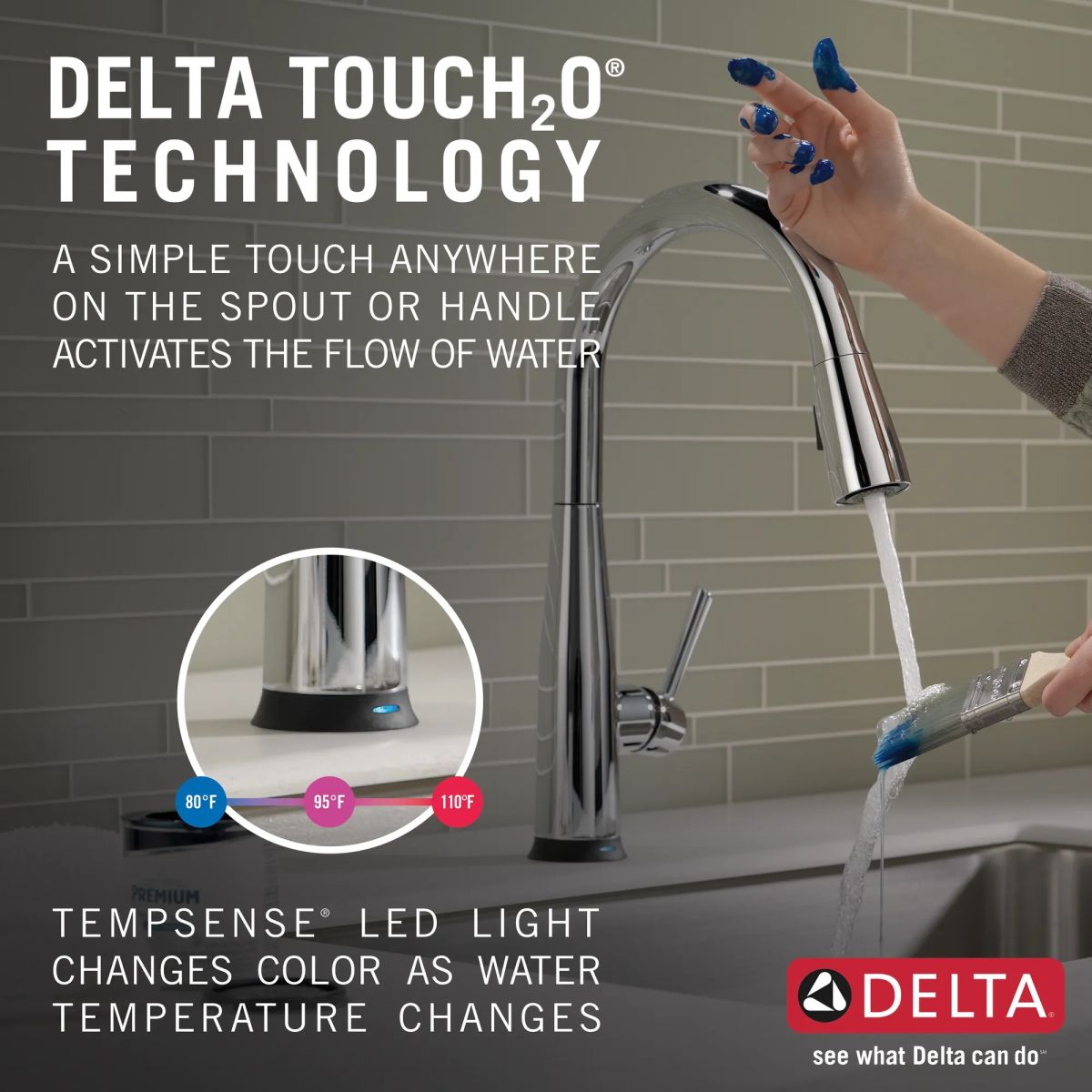 DELTA Essa Single Handle Pull-Down Kitchen Faucet with Touch2O Technology — Chrome