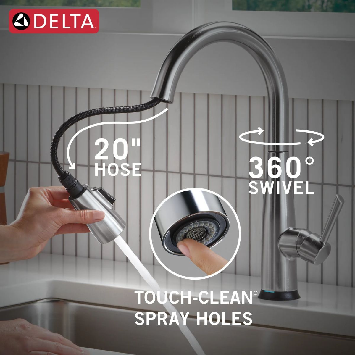 DELTA Essa Touch2O Technology Kitchen Faucet with Touchless Technology — Arctic Stainless