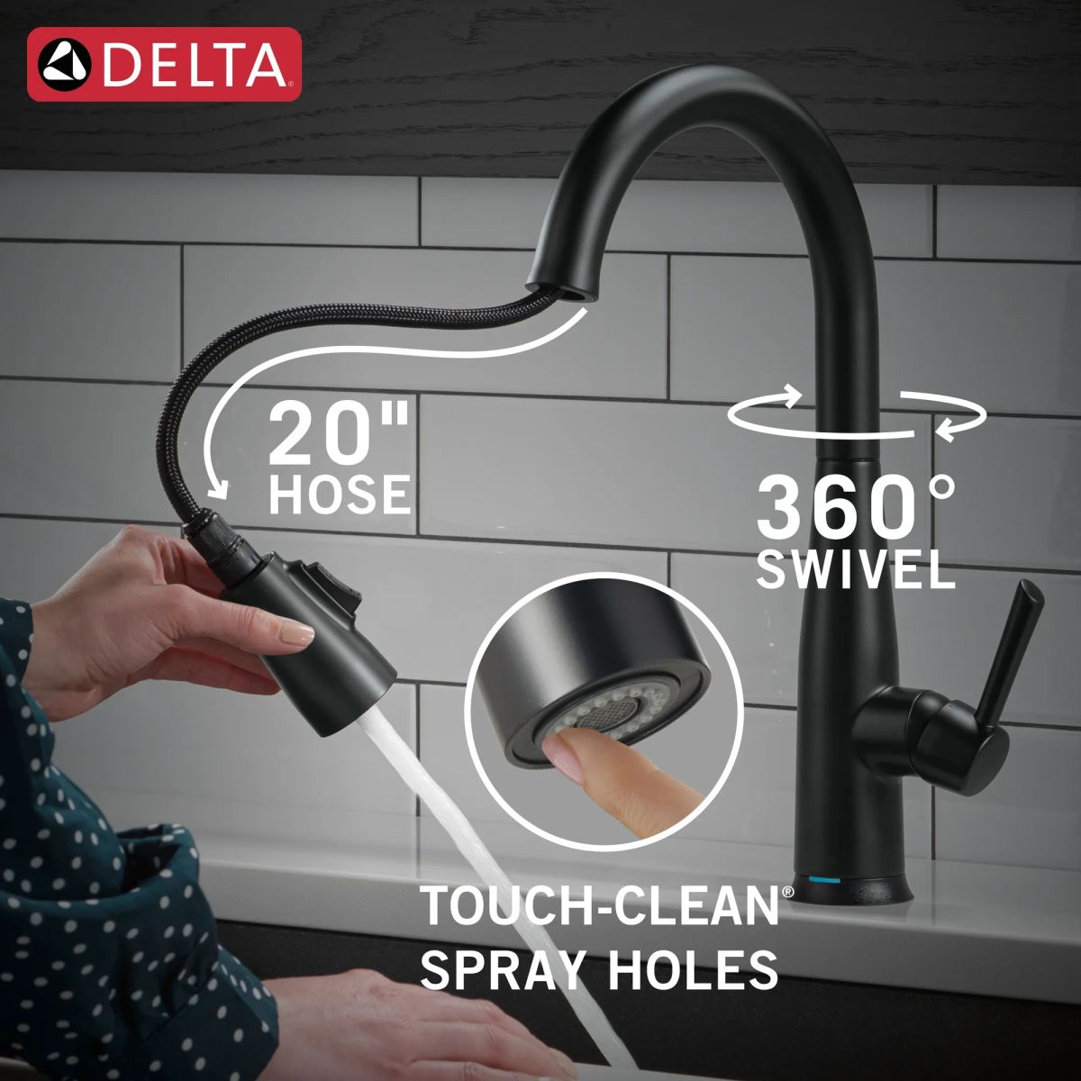 DELTA Essa Touch2O Technology Kitchen Faucet with Touchless Technology — Matte Black