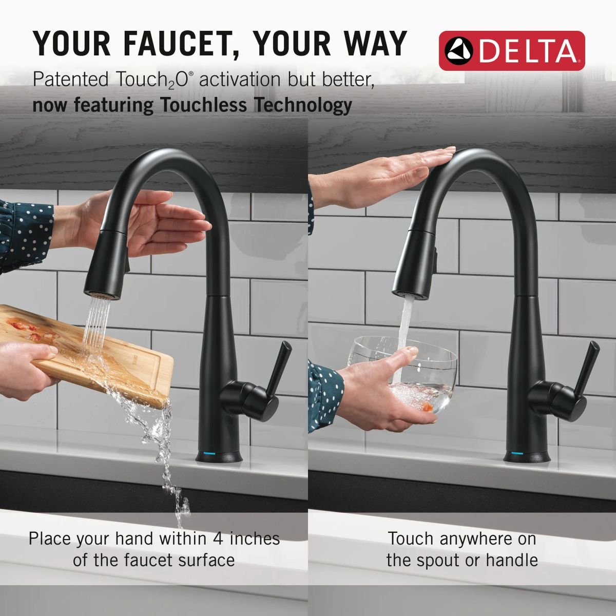DELTA Essa Touch2O Technology Kitchen Faucet with Touchless Technology — Matte Black