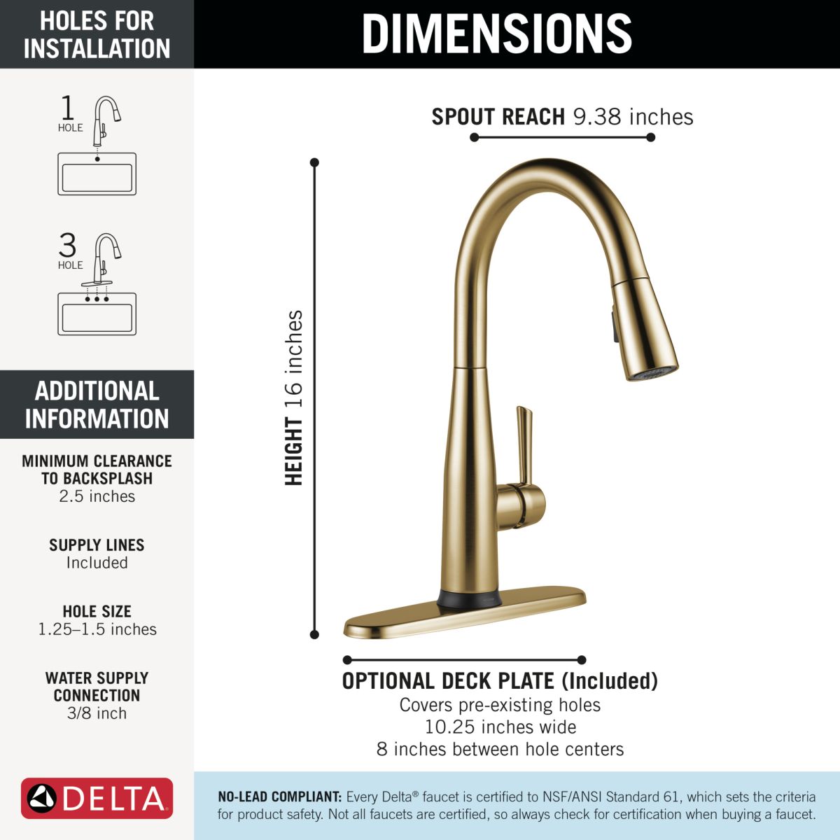DELTA Essa Touch2O Technology Kitchen Faucet with Touchless Technology — Champagne Bronze