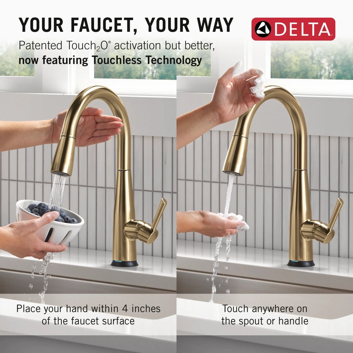 DELTA Essa Touch2O Technology Kitchen Faucet with Touchless Technology — Champagne Bronze