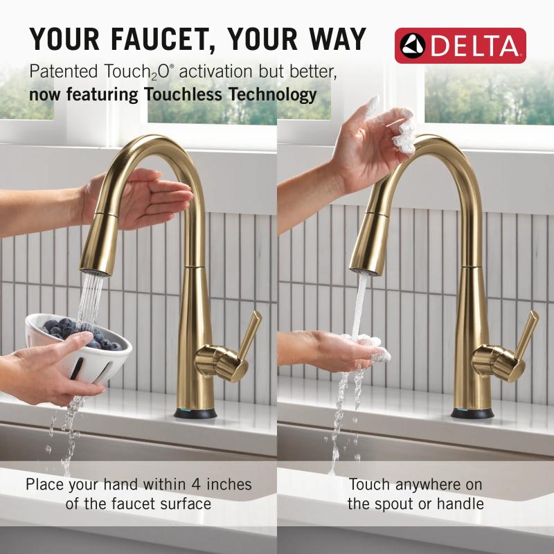 DELTA Essa Touch2O Technology Kitchen Faucet with Touchless Technology — Champagne Bronze