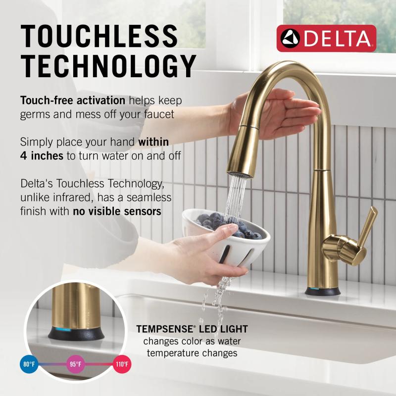 DELTA Essa Touch2O Technology Kitchen Faucet with Touchless Technology — Champagne Bronze