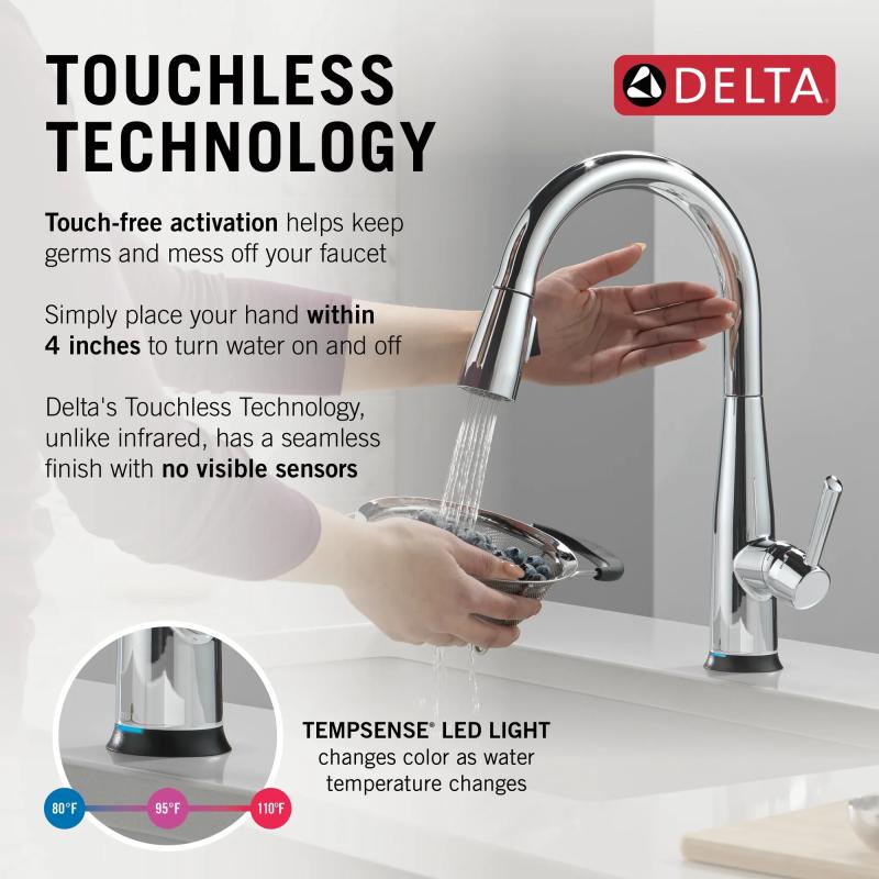 DELTA Essa Touch2O Technology Kitchen Faucet with Touchless Technology — Chrome