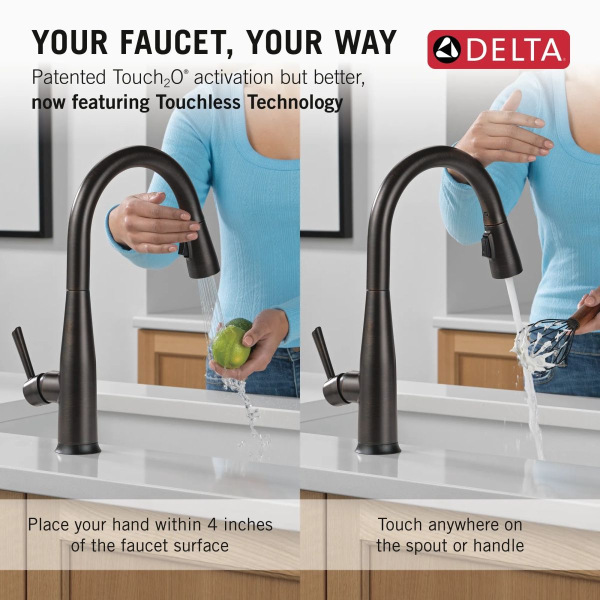 DELTA Essa Touch2O Technology Kitchen Faucet with Touchless Technology — Venetian Bronze