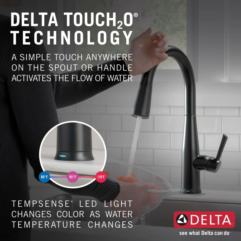 DELTA Essa VoiceIQ Single Handle Pull-Down Faucet with Touch2O Technology — Matte Black