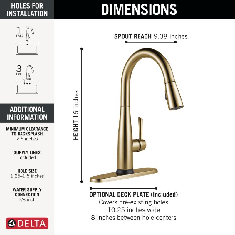 DELTA Essa VoiceIQ Single Handle Pull-Down Faucet with Touch2O Technology — Champagne Bronze