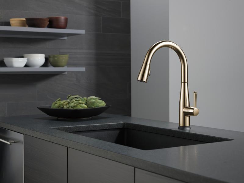 DELTA Essa VoiceIQ Single Handle Pull-Down Faucet with Touch2O Technology — Champagne Bronze