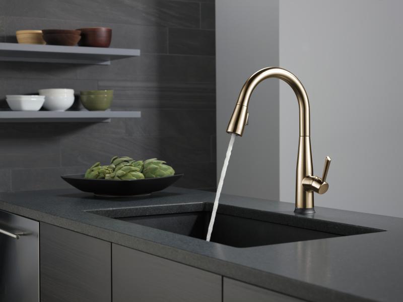 DELTA Essa VoiceIQ Single Handle Pull-Down Faucet with Touch2O Technology — Champagne Bronze