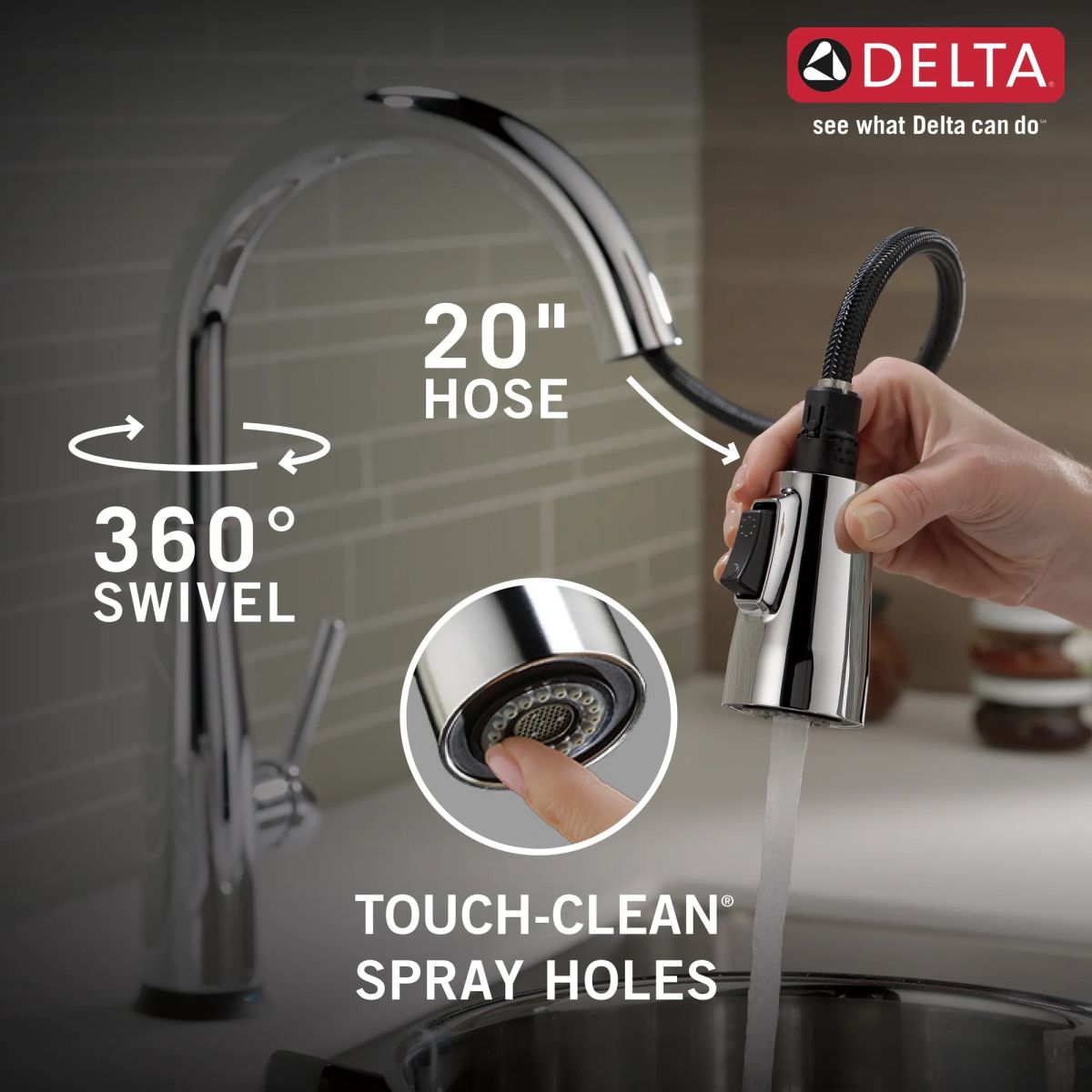 DELTA Essa VoiceIQ Single Handle Pull-Down Faucet with Touch2O Technology — Chrome