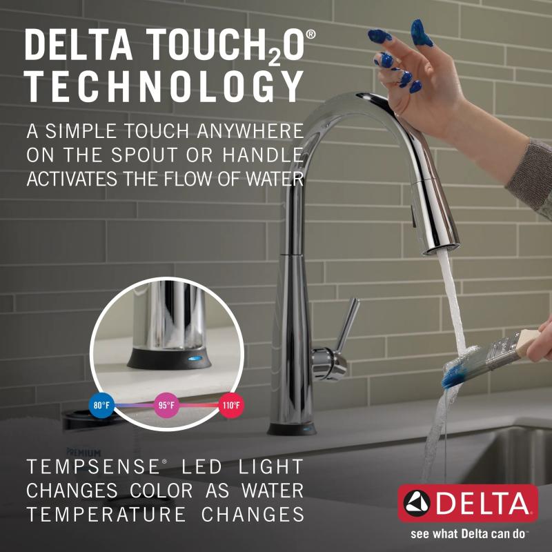 DELTA Essa VoiceIQ Single Handle Pull-Down Faucet with Touch2O Technology — Chrome