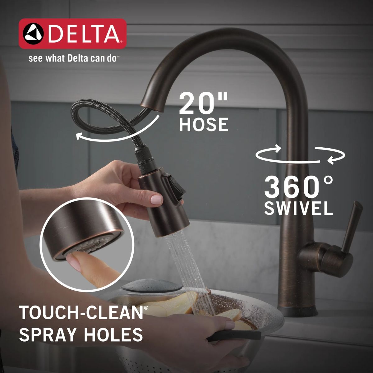DELTA Essa VoiceIQ Single Handle Pull-Down Faucet with Touch2O Technology — Venetian Bronze