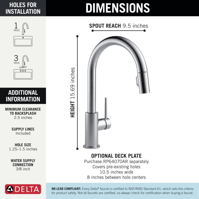 DELTA Trinsic Single Handle Pull-Down Kitchen Faucet — Arctic Stainless