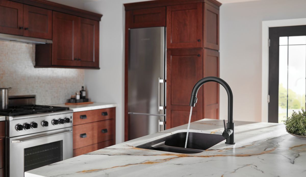 DELTA Trinsic Single Handle Pull-Down Kitchen Faucet — Matte Black