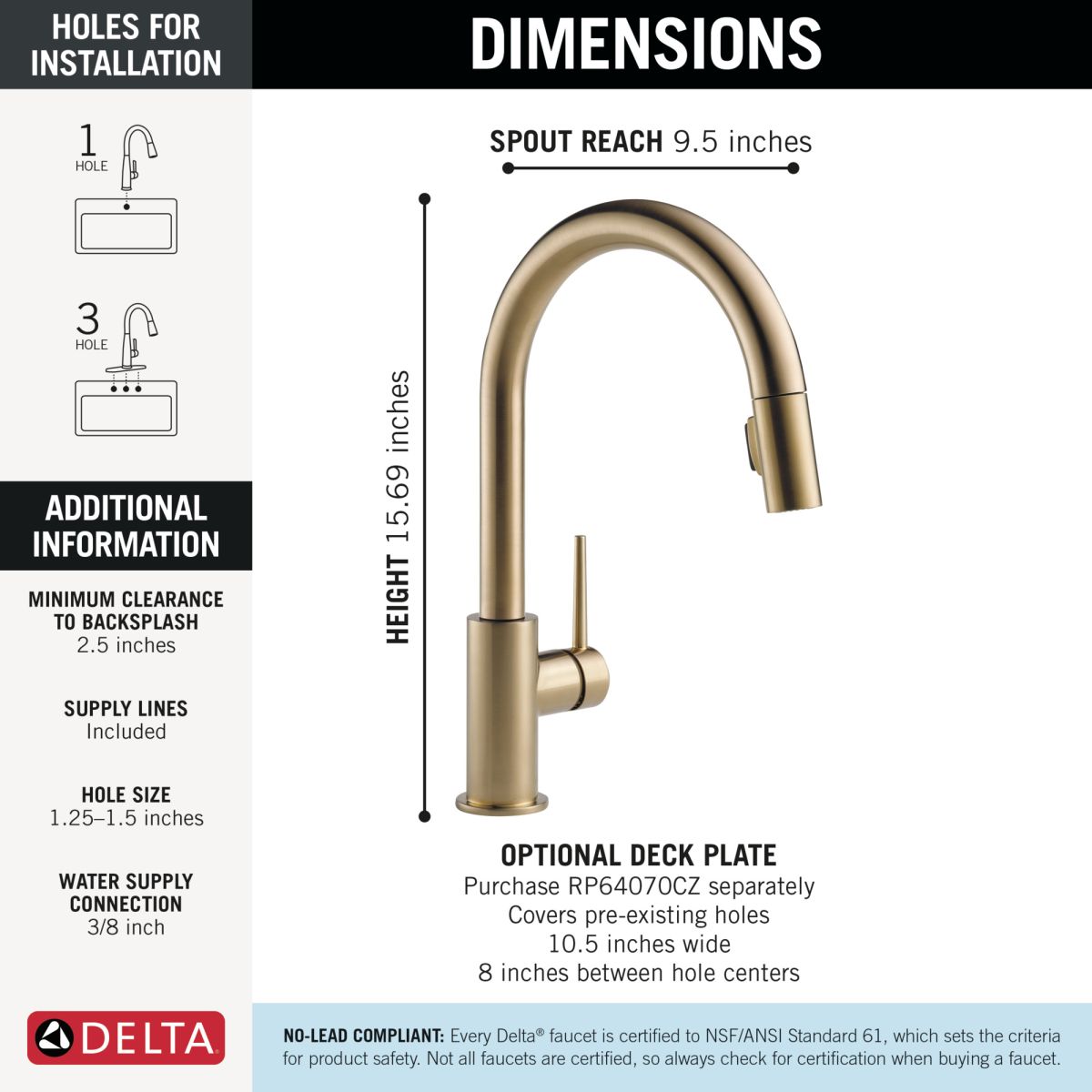 DELTA Trinsic Single Handle Pull-Down Kitchen Faucet — Champagne Bronze
