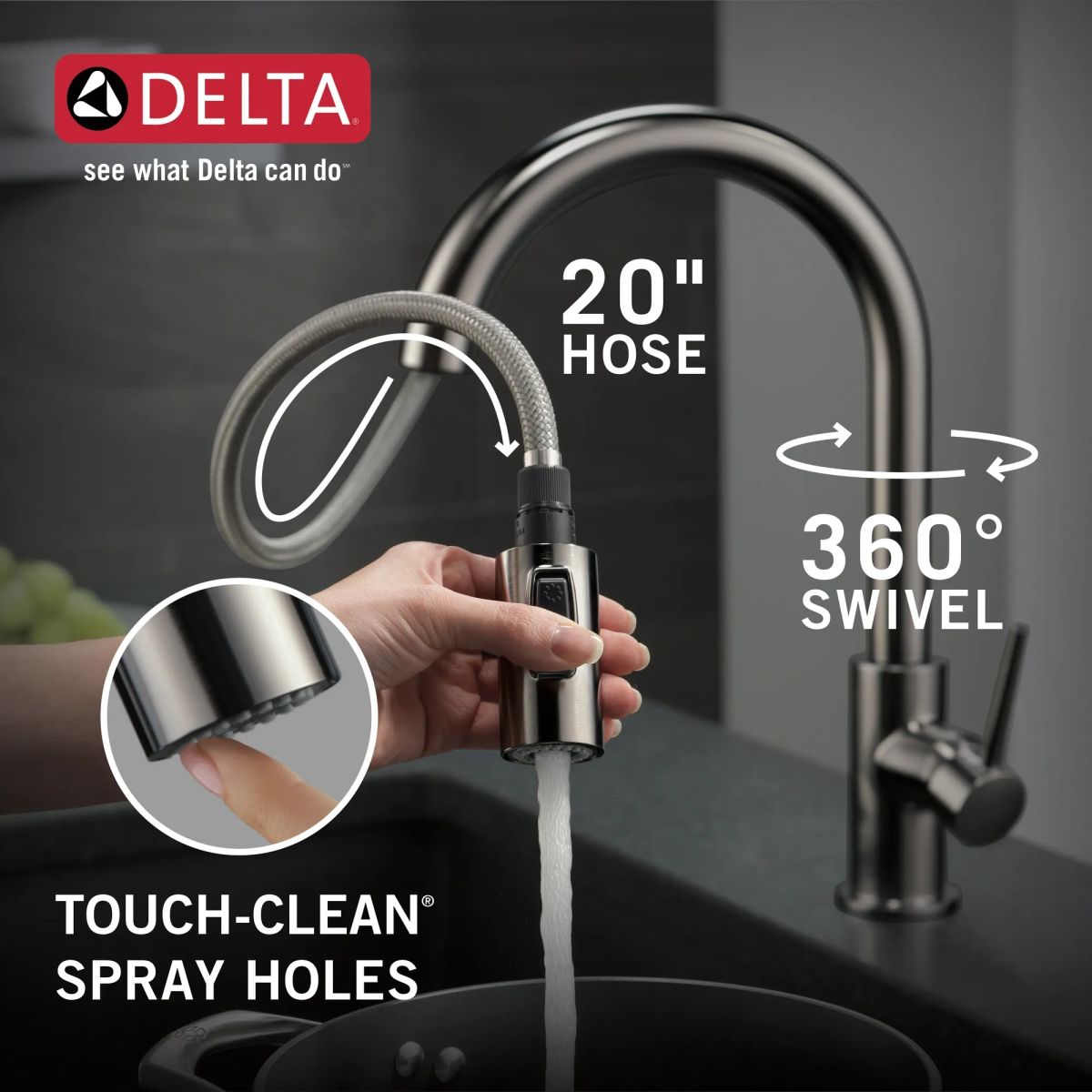 DELTA Trinsic Single Handle Pull-Down Kitchen Faucet — Black Stainless