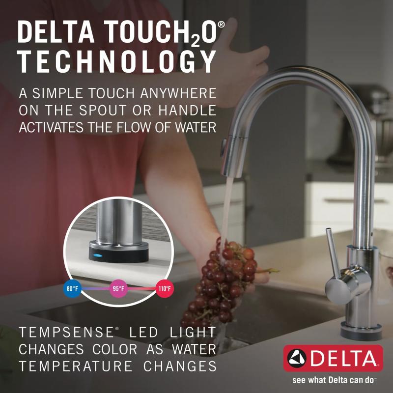 DELTA Trinsic Single Handle Pull-Down Kitchen Faucet with Touch2O Technology — Arctic Stainless