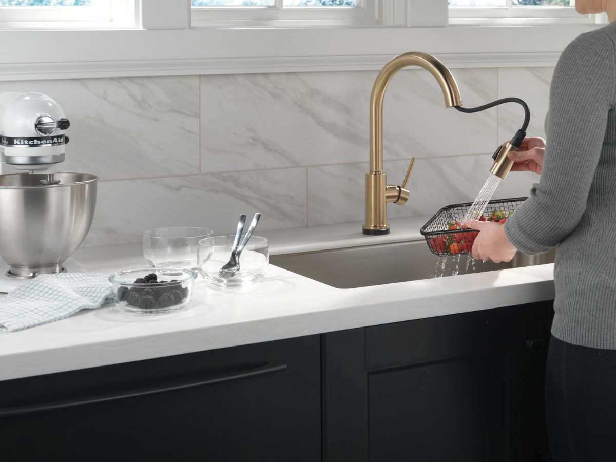 DELTA Trinsic Single Handle Pull-Down Kitchen Faucet with Touch2O Technology — Champagne Bronze
