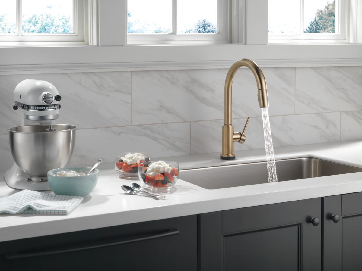 DELTA Trinsic Single Handle Pull-Down Kitchen Faucet with Touch2O Technology — Champagne Bronze
