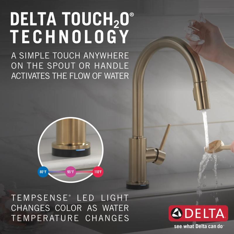 DELTA Trinsic Single Handle Pull-Down Kitchen Faucet with Touch2O Technology — Champagne Bronze