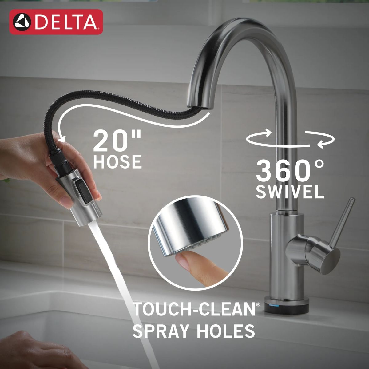 DELTA Trinsic VoiceIQ Kitchen Faucet with Touch2O Technology with Touchless Technology — Arctic Stainless