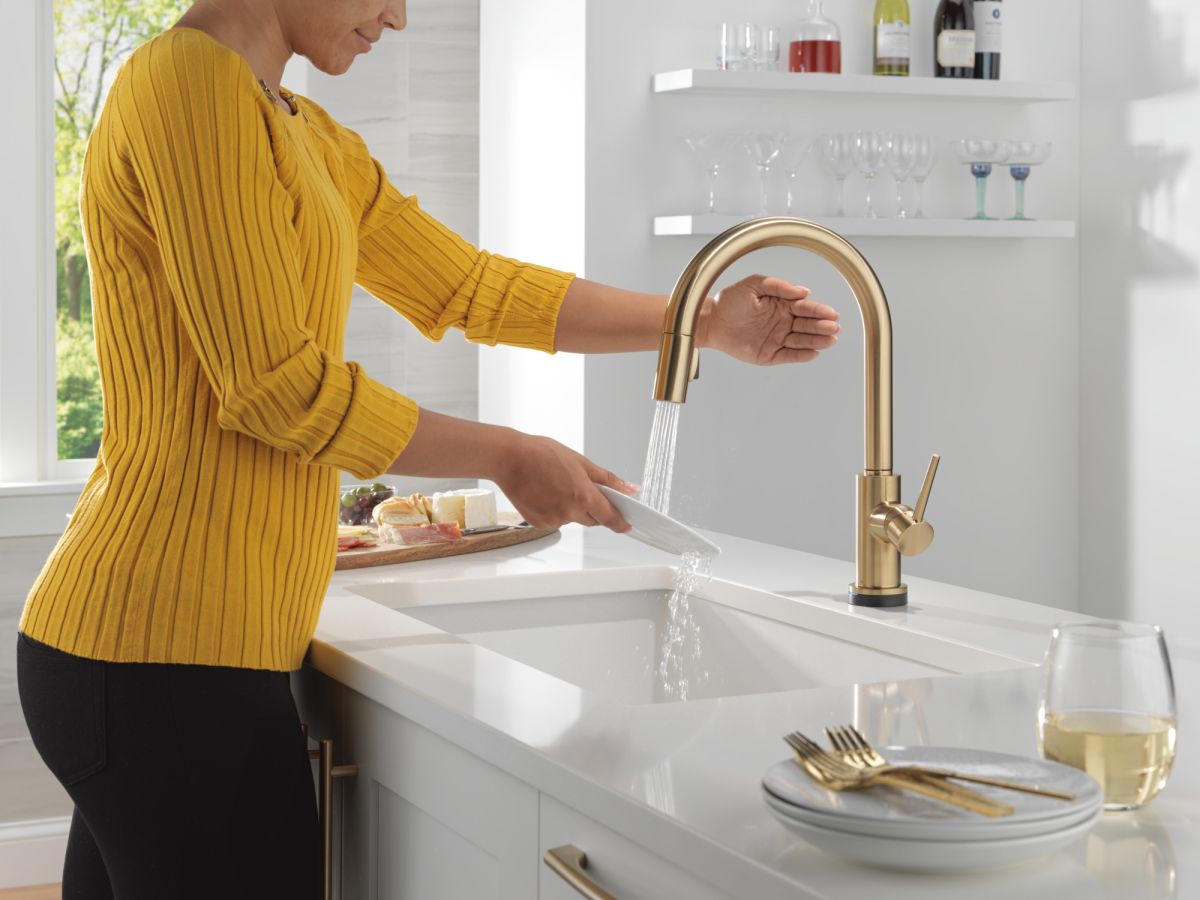 DELTA Trinsic VoiceIQ Kitchen Faucet with Touch2O Technology with Touchless Technology — Champagne Bronze