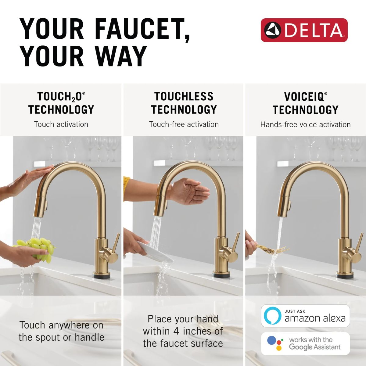 DELTA Trinsic VoiceIQ Kitchen Faucet with Touch2O Technology with Touchless Technology — Champagne Bronze