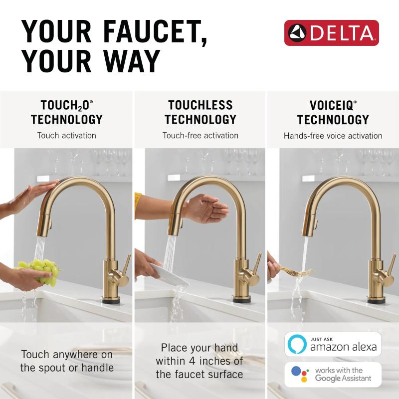 DELTA Trinsic VoiceIQ Kitchen Faucet with Touch2O Technology with Touchless Technology — Champagne Bronze