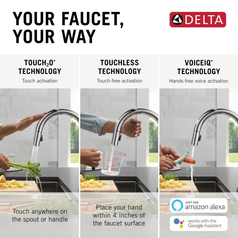 DELTA Trinsic VoiceIQ Kitchen Faucet with Touch2O Technology with Touchless Technology — Chrome