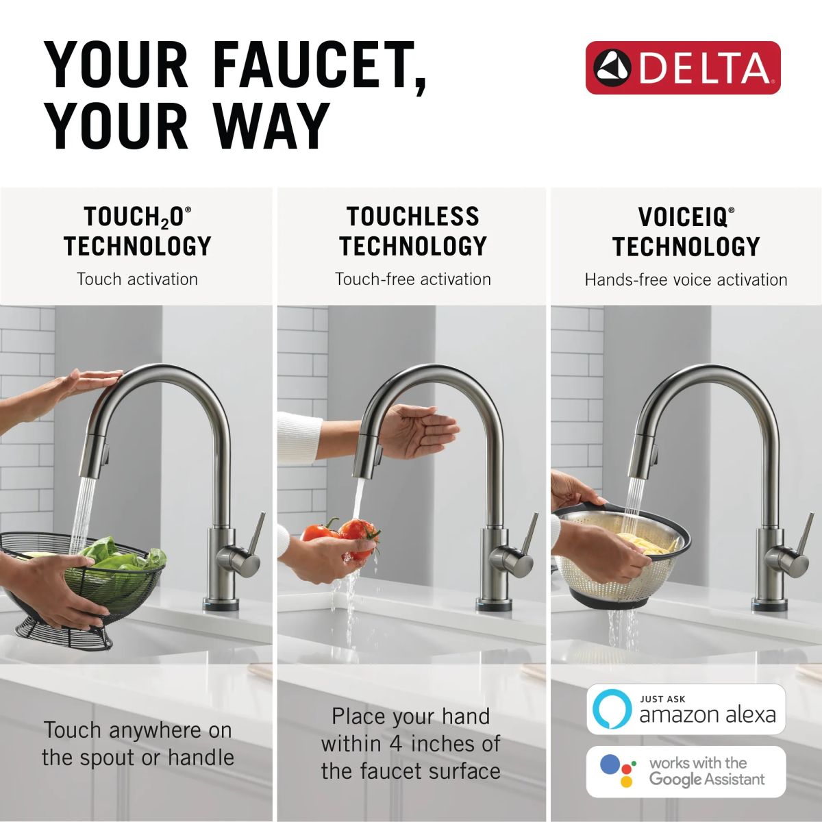DELTA Trinsic VoiceIQ Kitchen Faucet with Touch2O Technology with Touchless Technology — Black Stainless