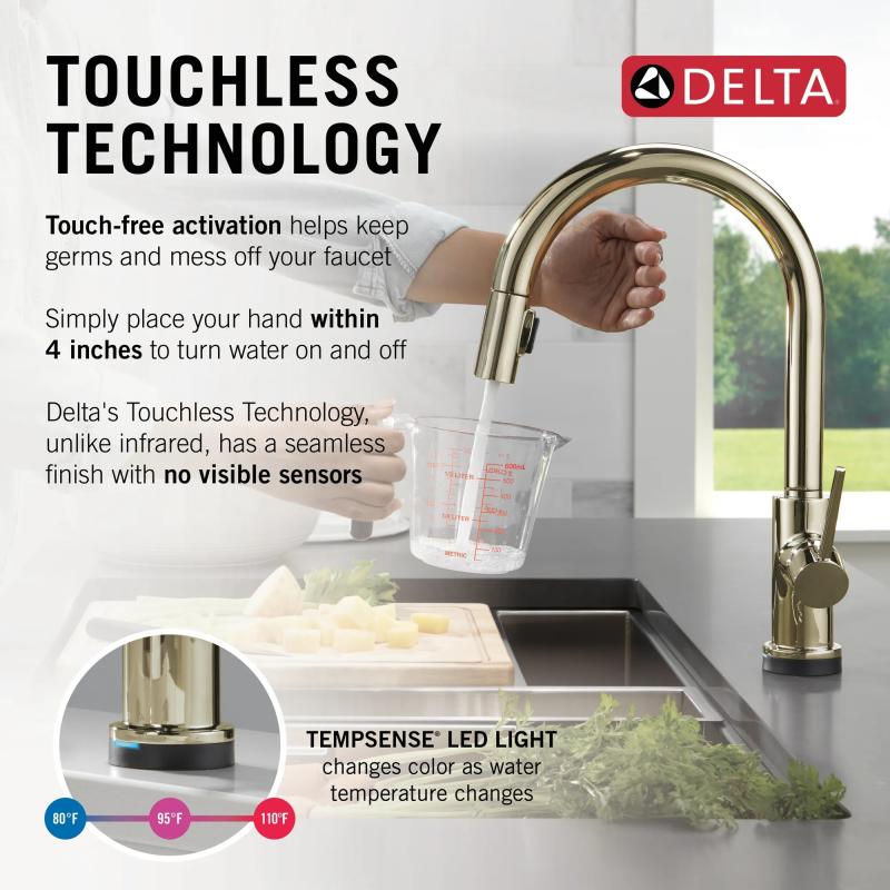 DELTA Trinsic VoiceIQ Kitchen Faucet with Touch2O Technology with Touchless Technology — Polished Nickel