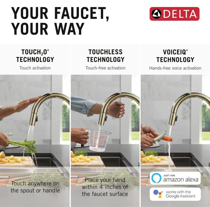 DELTA Trinsic VoiceIQ Kitchen Faucet with Touch2O Technology with Touchless Technology — Polished Nickel