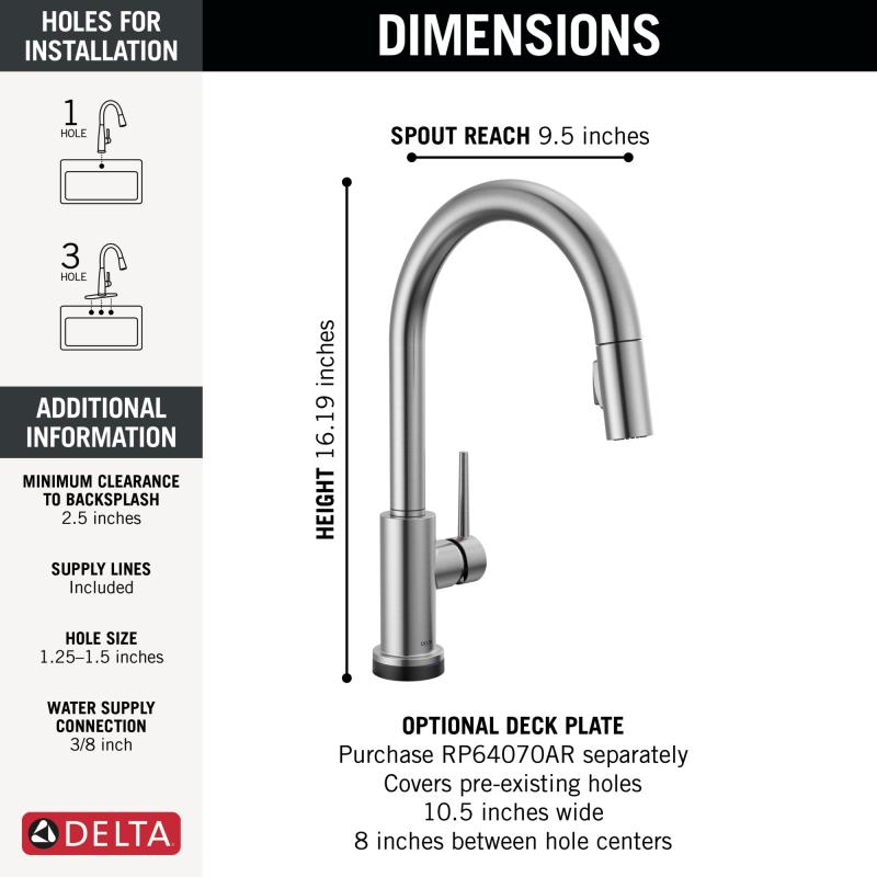 DELTA Trinsic VoiceIQ Single-Handle Pull-Down Kitchen Faucet with Touch2O Technology — Arctic Stainless