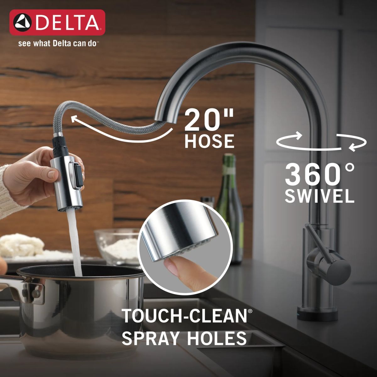 DELTA Trinsic VoiceIQ Single-Handle Pull-Down Kitchen Faucet with Touch2O Technology — Arctic Stainless
