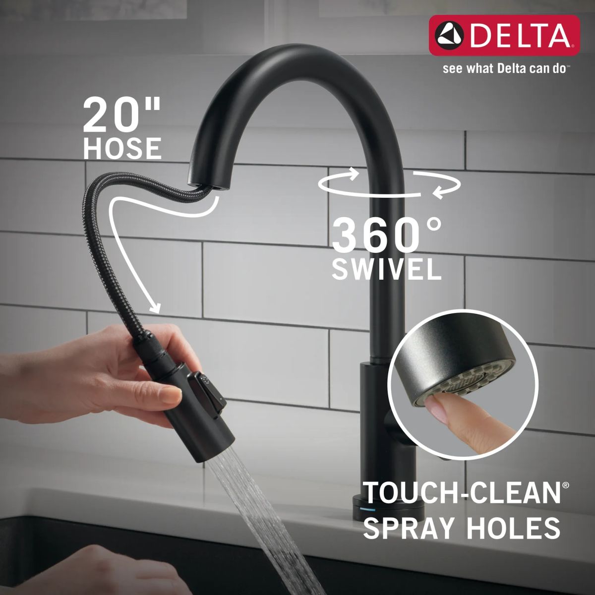 DELTA Trinsic VoiceIQ Single-Handle Pull-Down Kitchen Faucet with Touch2O Technology — Matte Black