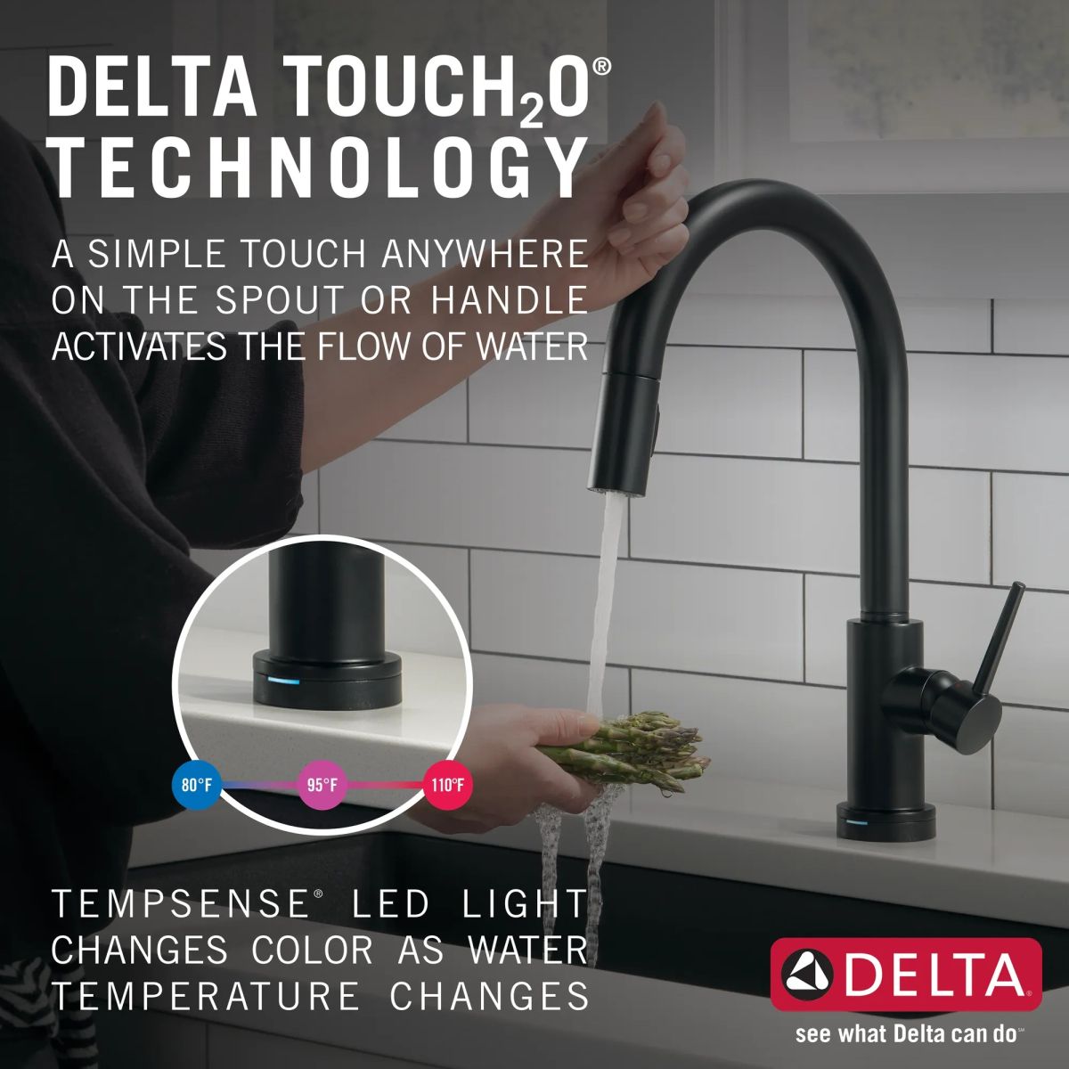 DELTA Trinsic VoiceIQ Single-Handle Pull-Down Kitchen Faucet with Touch2O Technology — Matte Black