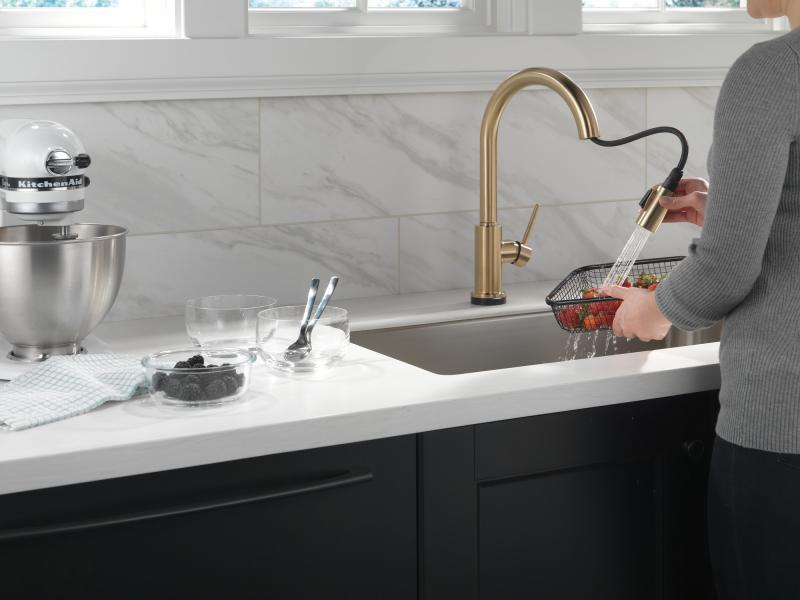 DELTA Trinsic VoiceIQ Single-Handle Pull-Down Kitchen Faucet with Touch2O Technology — Champagne Bronze