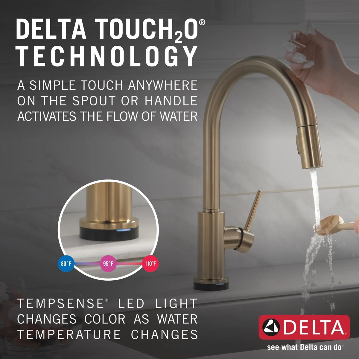 DELTA Trinsic VoiceIQ Single-Handle Pull-Down Kitchen Faucet with Touch2O Technology — Champagne Bronze
