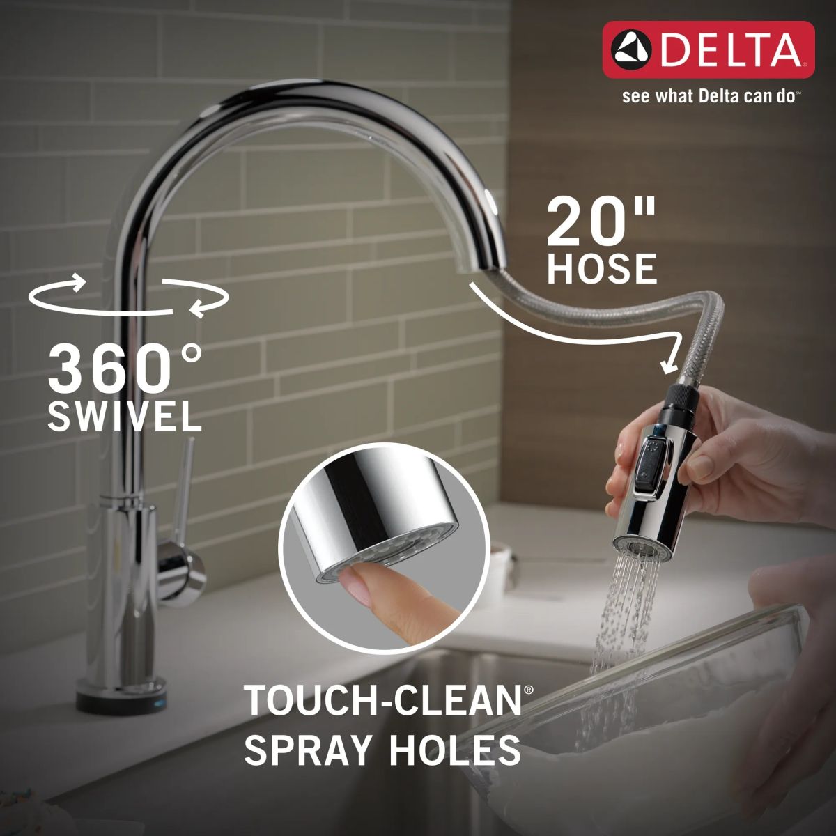 DELTA Trinsic VoiceIQ Single-Handle Pull-Down Kitchen Faucet with Touch2O Technology — Chrome