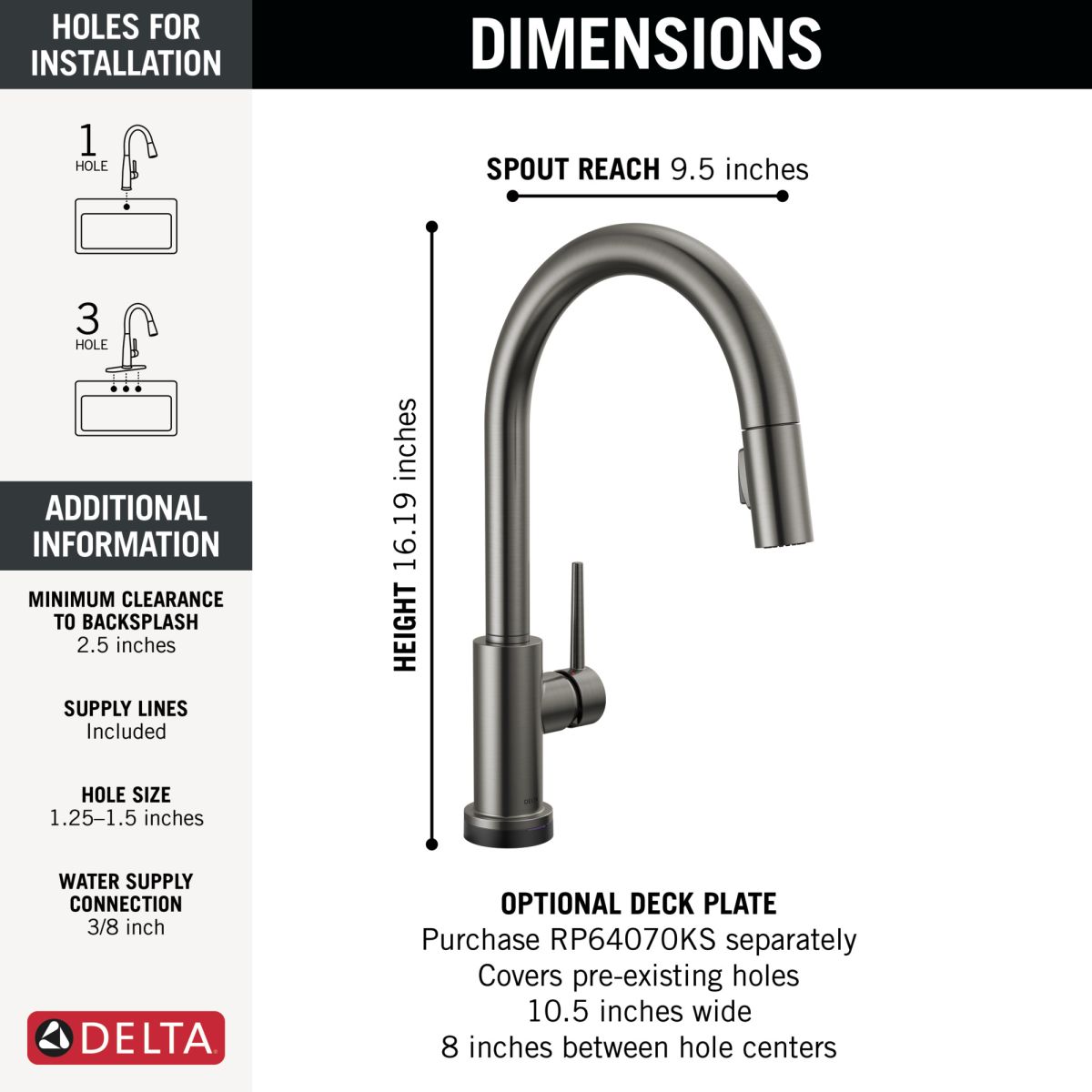 DELTA Trinsic VoiceIQ Single-Handle Pull-Down Kitchen Faucet with Touch2O Technology Technology — Black Stainless