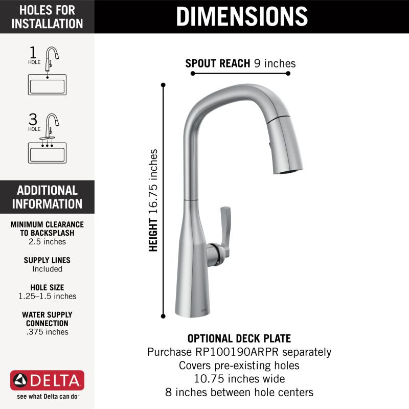 DELTA Stryke Single Handle Pull-Down Kitchen Faucet — Lumicoat® Arctic Stainless
