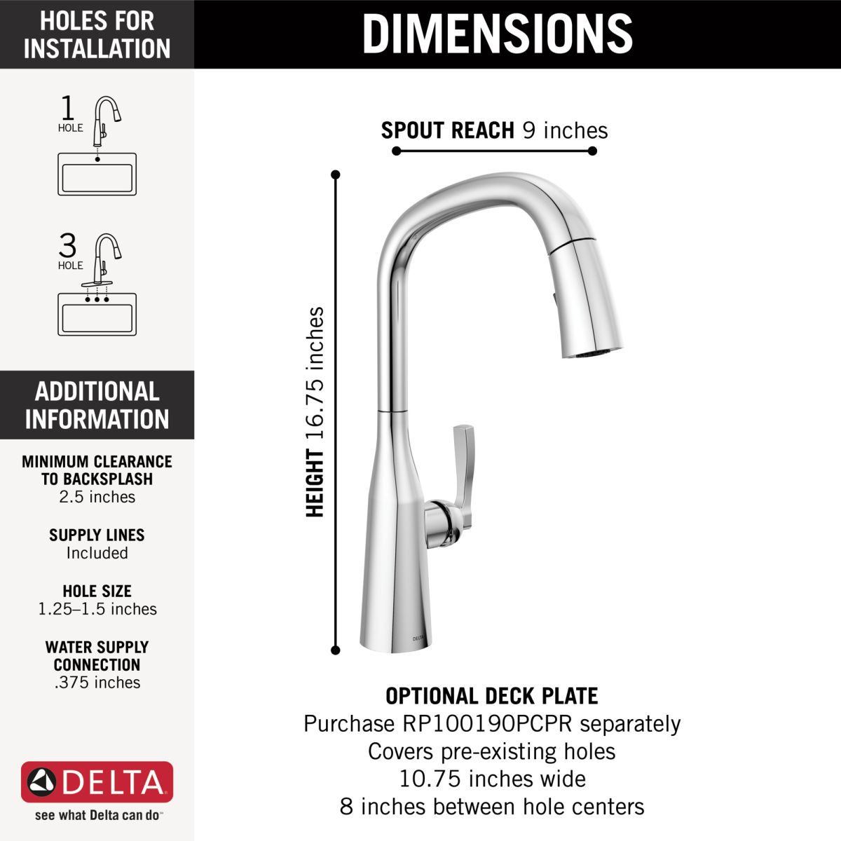 DELTA Stryke Single Handle Pull-Down Kitchen Faucet — Lumicoat® Chrome