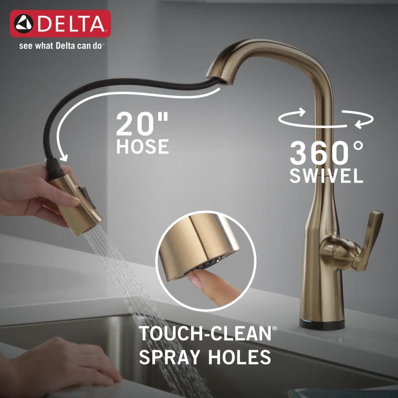 DELTA Stryke Single Handle Pull-Down Kitchen Faucet with Touch2O Technology — Lumicoat® Champagne Bronze