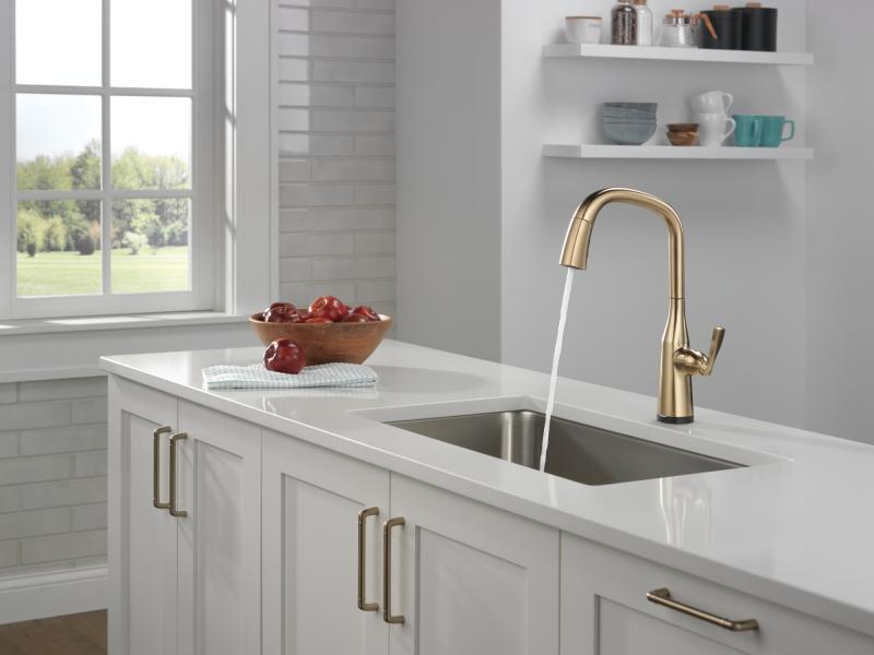 DELTA Stryke Single Handle Pull-Down Kitchen Faucet with Touch2O Technology — Lumicoat® Champagne Bronze