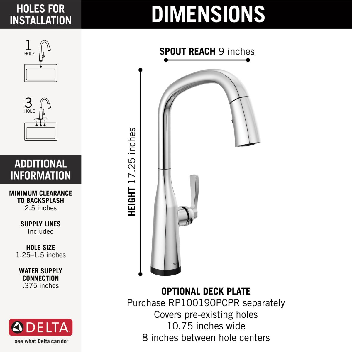 DELTA Stryke Single Handle Pull-Down Kitchen Faucet with Touch2O Technology — Lumicoat® Chrome