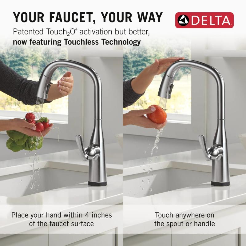 DELTA Stryke Touch2O Technology Kitchen Faucet with Touchless Technology — Lumicoat® Arctic Stainless
